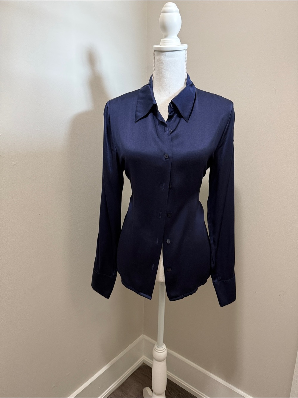 Equipment Navy Satin Button-Down Shirt